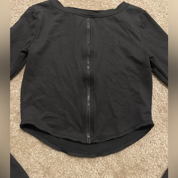 Women’s Free People FP Movement Ribbed Back Zip Long Sleeve Crop Top Black Sz S - Picture 5 of 8